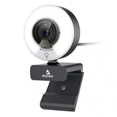 Afbeelding van NexiGo N960E 60FPS autofocus 1080p webcam met 2 stereo microfoon, ringlicht en afdekking, USB camera voor het streamen van online cursussen, compatibel Zoom/Skype/Teams, PC Mac Laptop Desktop
