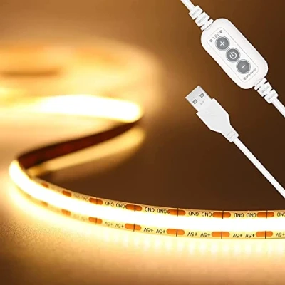 Afbeelding van PAUTIX USB 5V LED strip Warm Wit 3000K 2M,TV verlichting 640LEDs dimbaar COB CRI90+ flexibel striplicht voor slaapkamer, huis DIY
