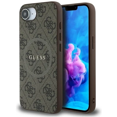 Afbeelding van Guess Back panel cover Apple PU Leather 4G Colored Ring MagSafe Case for iPhone SE4 Brown (Apple 16e), Smartphonehoes, Bruin