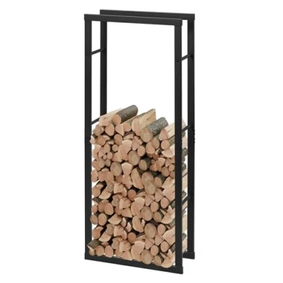 Afbeelding van Laneetal Brandhoutrek voor binnen en buiten, 150 x 60 25 cm, houten plank naast de open haard, metalen rek brandhout, zwart