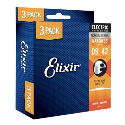 Afbeelding van Elixir Snaren 16540 Vernikkeld Staal Elektrische Gitaar met Nanoweb Coating, Set van 3 Stuks