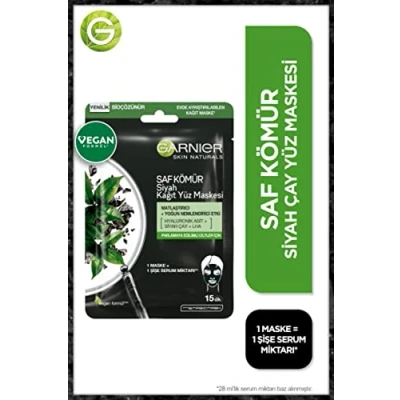 Afbeelding van GARNIER Black Textile Mask with Tea Extract Pure Charcoal Skin Natura l s (Black Tissue Mask) 28 g 28.0g