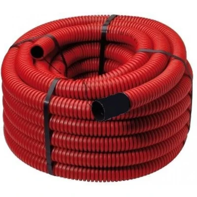 Afbeelding van Flexibele mantelbuis 50mm met trekdraad en koppelstuk rood 50 meter