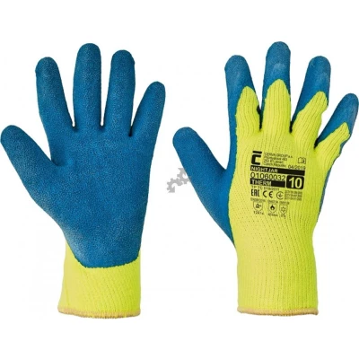 Afbeelding van Cerva NIGHTJAR handschoen gedoopt in latex 01060032 12 stuks Geel/Blauw