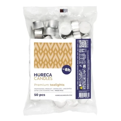 Afbeelding van Horeca Candles Premium Theelichtjes Wit, Geurloos Set van 50 Stuks Brandtijd 8 Uur