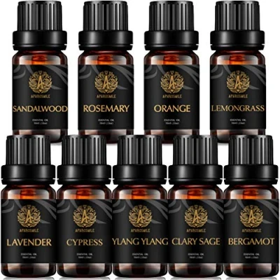 Afbeelding van Aromatherapie cipres etherische olie set voor diffuser, 100% pure ylang kit thuis, 9 x 10 ml therapeutische kwaliteit lavendel oliën Clary salie, sinaasappel,
