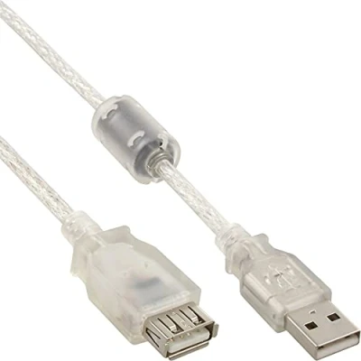 Afbeelding van InLine® USB 2.0 kabel, transparant, AM/AF, met ferrietkern, 1,8m