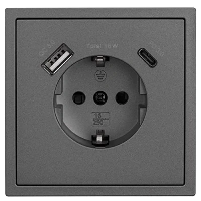 Afbeelding van MC POWER Geaard stopcontact Shallow 1x USB C 18W QuickCharge A