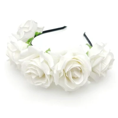 Afbeelding van JZK Bruiloft bloemenmeisje, bruidsmeisje, bruid, ivoorwitte rozen bloementiara, hoofdband voor kinderen en volwassenen, haarband, bloemenkrans, hoofddeksel
