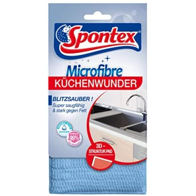 Afbeelding van Spontex Microfibre Keukenwonder, 3D microvezel pad met sponskern, ideaal voor alle keukenoppervlakken, efficiënt tegen vuil en vetresten, 1 stuk