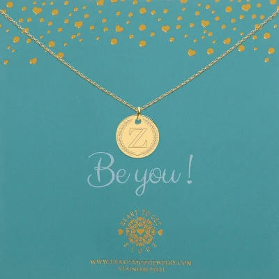 Afbeelding van Heart to Get Goudkleurige ketting Initalen Coin 18 mm met Letter Z Initialen initiaal en krans