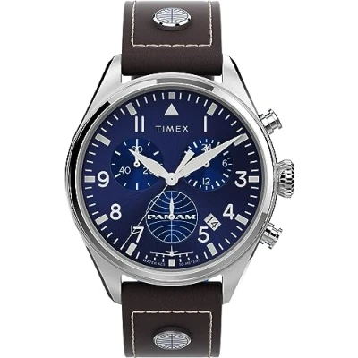 Afbeelding van Timex Pan Am Chrono TWG030000 Horloge Leer Bruin Ø 42 mm