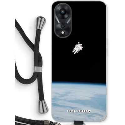 Afbeelding van Case Company® hoesje met Koord geschikt voor Oppo A78 5G Alone in Space Telefoonhoesje Zwart Bescherming aan alle Kanten en Over de Schermrand