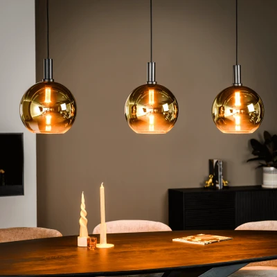 Afbeelding van Vurna Justine hanglamp 3L 120 cm Glas goud