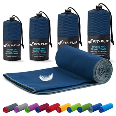 Afbeelding van Fit Flip Reishanddoeken set 16 kleuren, 6 afmetingen de perfecte sporthanddoek, strandlaken en reishanddoek (80x40cm 1 Stuk, Marineblauw Grijs)