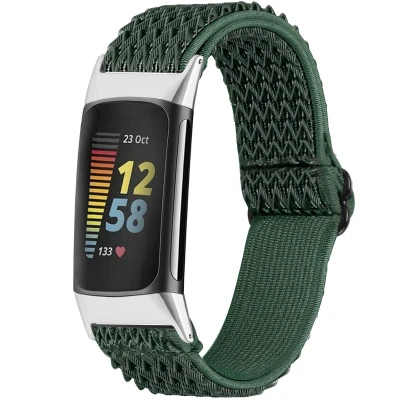 Afbeelding van Elastisch nylon bandje voor de Fitbit Charge 5 / 6 Groen iMoshion Textiel