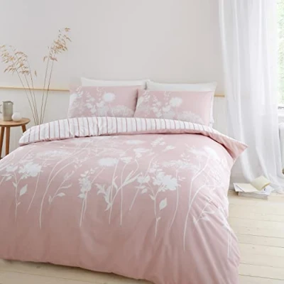 Afbeelding van Catherine Lansfield Moerasspirea Bloemen Omkeerbare Dubbele Dekbedovertrek Set met Kussensloop Blush Roze