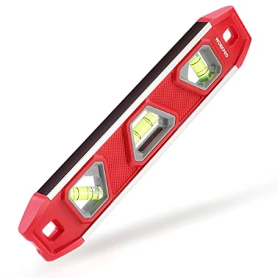 Afbeelding van WORKPRO Magnetische waterpas 23 cm, mini magnetisch torpedoniveau met 3 flacons 45/90/180, slagvast blokniveau, aluminium frame, sterke magneet, leesbare bovenkant voor bouwers