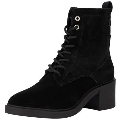 Afbeelding van Tommy Hilfiger MID HEEL Laceup Logotape Enkellaarsjes met plateauzool, Dames, Maat: 37, Black Veloursleer