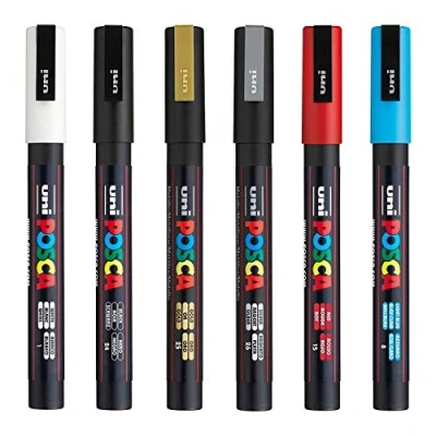 Afbeelding van Posca PC 3M Paint Pen Art Marker Pennen Stof Glas Metalen Set van de 6 meest populaire kleuren
