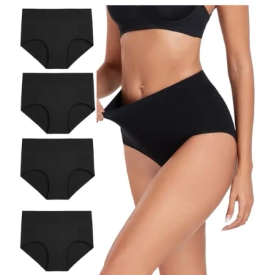 Afbeelding van wirarpa Ondergoed Vrouwen Hoge Taille Katoenen Knickers Dames Slipje Volledige Dekking Slips Onderbroek Plus Size Multipack, Donker Zwart 4 Pack, XXL