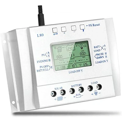 Afbeelding van OOYCYOO MPPT Solar Charger Controller80 A, 12 V/24 V, automatische herkenning van de spanning, intelligent zonnepaneel, met lcd display, USB
