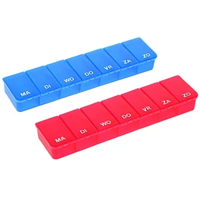 Afbeelding van COM FOUR® 2X medicatiedispenser in het NEDERLANDS medicatiebox voor 7 dagen elk 1 vakje pillendoosje tabletdoos weekdispenser bewaring [NEDERLANDS]