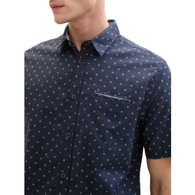 Afbeelding van TOM Tailor Kurzarm MIT Print Overhemd, Heren, Maat: Large, Navy stripe design