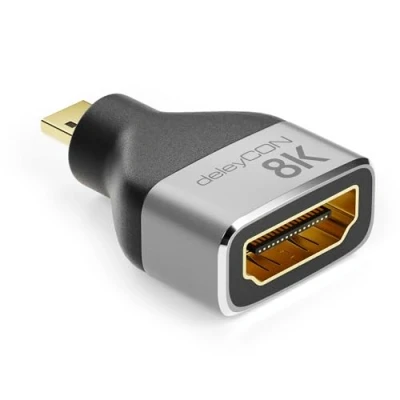 Afbeelding van deleyCON Micro HDMI Adapter Coupler Aansluiting 8K@60Hz / 4K@120Hz UHD 7680x4320 Aluminium 2.1 ARC HDR10+ Dolby Vision VRR ALLM 48Gbps Grijs Zwart