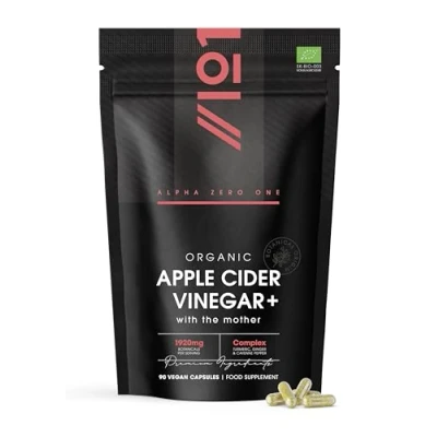 Afbeelding van ALPHA01 Biologische appelciderazijn 1300 mg Appelcider Azijn met kurkuma, gember en cayennepeper GMO vrij, biologisch, glutenvrij, fair trade, 120 veganistische capsules