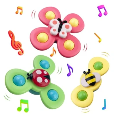 Afbeelding van Dunkwckore 3 stuks babybadspeelgoed, spinner baby, zuignap, lieveheersbeestje, bij, vlinder, schattige dieren, speelspeelgoed, bad, roterende zuignappen, cadeau voor peuters, kinderen, meisjes