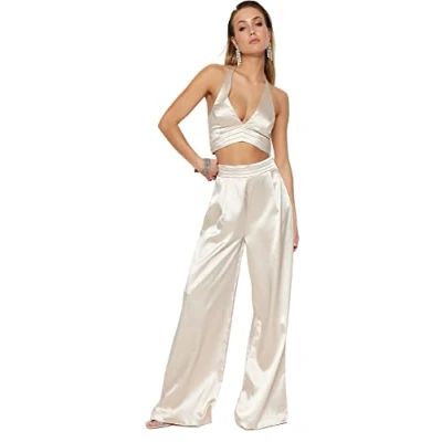 Afbeelding van Trendyol Damesbroek met hoge taille en wijde pijpen, Beige, 64