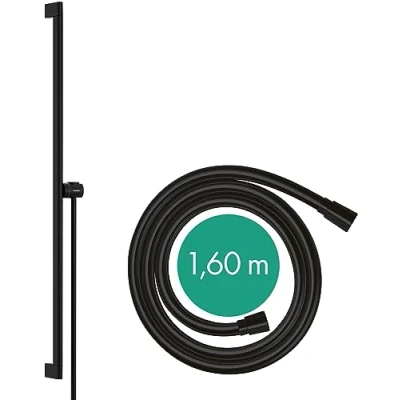Afbeelding van hansgrohe unica glijstang s puro 90 cm met easy slide schuifstuk en isiflex doucheslang 160 mat zwart 24405670