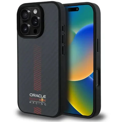 Afbeelding van Red Bull Racing iPhone 16 Pro Max Backcover hoesje Magsafe Carbon Fiber Powerbar Zwart