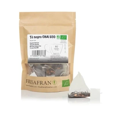Afbeelding van FRISAFRAN chai zwarte thee in bio piramide 60 stuks 120g Tassen Antioxidant en natuurlijke stimulator cafeïnevrije zonder toevoegingen kruidenthee Instantmix