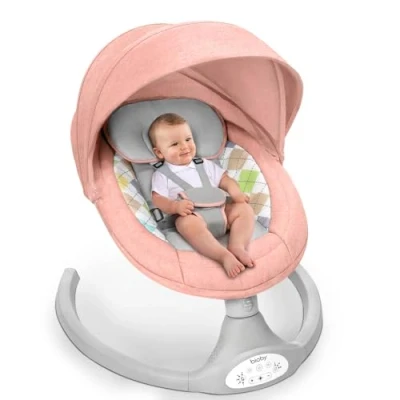 Afbeelding van Bioby Elektrische babywip met 5 natuurlijke schommelsnelheden, bluetooth muziekbabywip afstandsbediening en punts riem, lichte voor 2 9 kg, 0 12 maanden (roze)