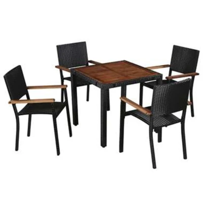 Afbeelding van 5 delige Tuinset poly rattan en acaciahout zwart