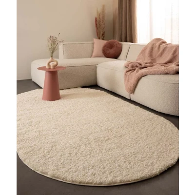 Afbeelding van Ovaal Hoogpolig Tapijt/Vloerkleed Shaggy Trend Effen Crème 300x400 Cm