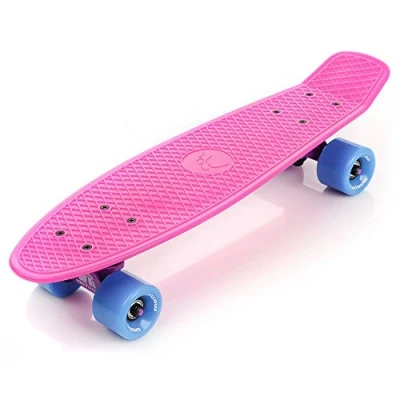 Afbeelding van Compleet Retro Plastic Skateboard Ideaal voor Kinderen en Tieners Jongens Meisjes Kunststof Miniboard met Print Cruiser board (roze)