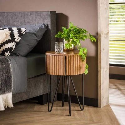 Afbeelding van Fraaai Odila nachtkastje 1L rond mangohout Hout