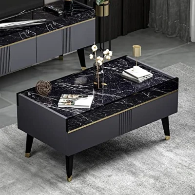 Afbeelding van Homidea Karya Salontafel, sofatafel, woonkamertafel, bijzettafel in elegant en modern design (antraciet/marmer)