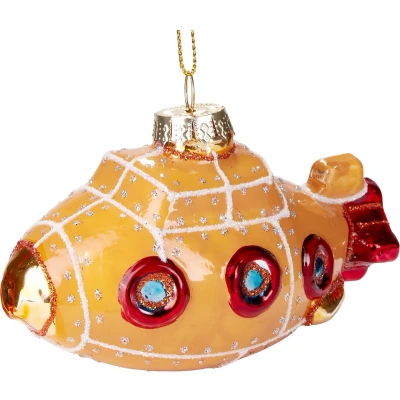 Afbeelding van BRUBAKER U Boot Geel Rood Handbeschilderde Glazen Kerstballen Handgeblazen Kerstboomversieringen Figuren Grappige Decoratieve Hangers Boombal 10,5 cm
