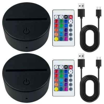 Afbeelding van 2 stuks 3D LED nachtlampje lichtsokkel: sokkel met afstandsbediening en USB kabel, illusielamp 7 kleuren verlichting dimbaar, decoratieve lamp voor kinderkamer, slaapkamer, woonkamer, bar,