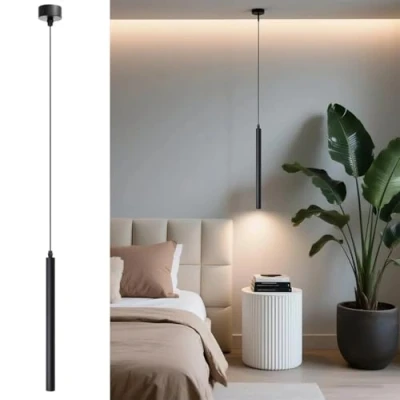 Afbeelding van ACMHNC LED Hanglamp Zwart cilinder Plafondhanglamp, warm wit 3000K, Metaal Mat, Modern minimalistisch voor Woonkamer Eetkamertafel Hotel Nachtkastje, 50cm