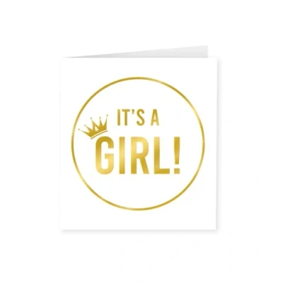 Afbeelding van PD Party 7028048 Baby Geboorte Kaart It&#039;s a Girl, Goud/Wit, 15cm Lengte x Breedte 0.5cm Hoogte
