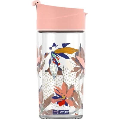 Afbeelding van SIGG Nova Mug Flowers Thermosbeker (0,37 L), glazen beker, dubbelwandig, geïsoleerd voor thee of koffie om mee te nemen, lekvrije thermodrinkbeker onderweg