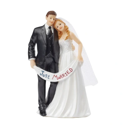 Afbeelding van Taarttopper Bruidspaar Just Married Polystone 13,5cm