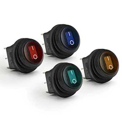 Afbeelding van APIELE KCD1 8 101NW Waterdichte ronde tuimelschakelaar, 4 stuks, 2 standen, aan/uit met kleuren ledschakelaar, SPST 3 pins, 12 V, 20 A, knop voor auto, boot, huishoudelijke