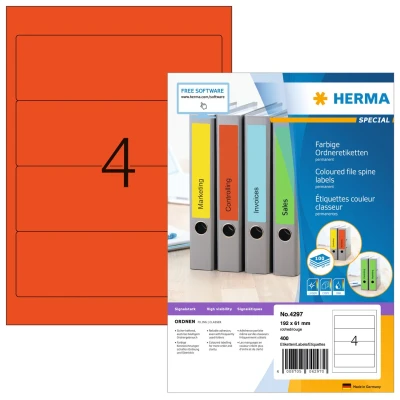 Afbeelding van Herma Ordneretiketten, A4, 192 x 61 mm, rood, permanent hechtend