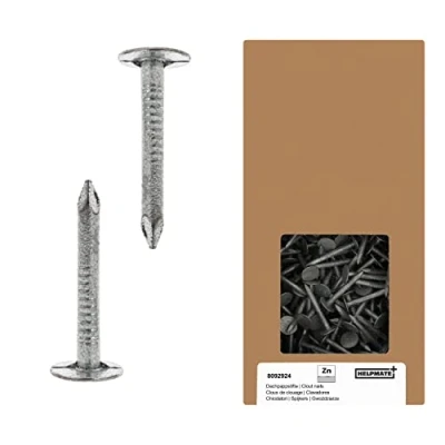 Afbeelding van HELPMATE Dakspijkers 2,5 x 25 mm, type B, 1000 g (1 kg), mechanisch verzinkt DIN 1160B, brede kop, dakvilt, clout nagels, dakleernagels, daknagels, zilver